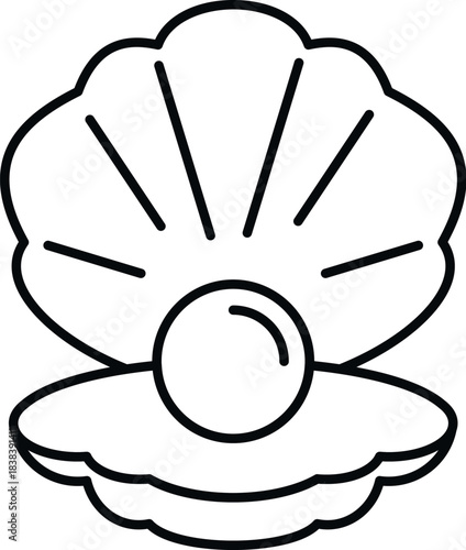 Pearl resting in an open seashell as a simple line art icon