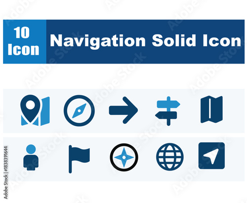 Minimal Navigation Solid Icon Vector Set | UI UX Symbols | GPS, Map & Direction Icons