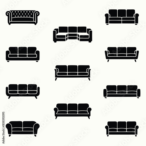 Collection of various modern sofa silhouettes in black