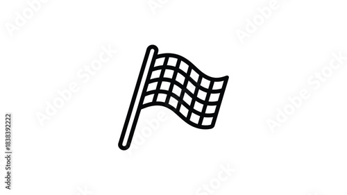 Simple black and white line drawing of a waving checkered flag on a pole