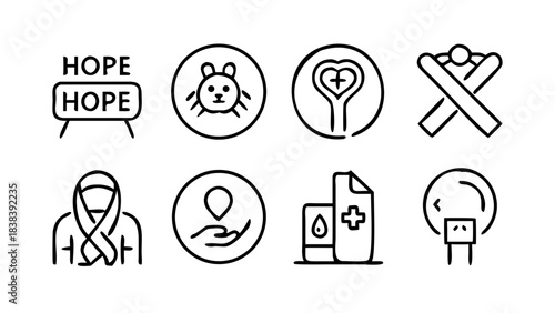 Medical Cancer Icons For Tumor Detection And Treatment