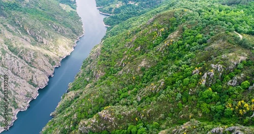 Aerial view of deep river canyon with green forest The Concept of Nature
