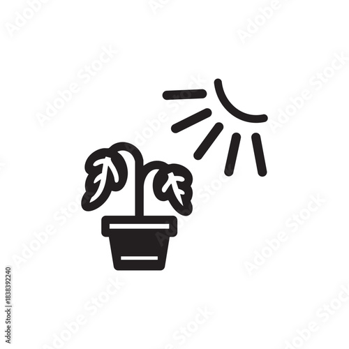 Wilting Plant Icon Under Sunlight Symbol for Heat Stress and Drying
