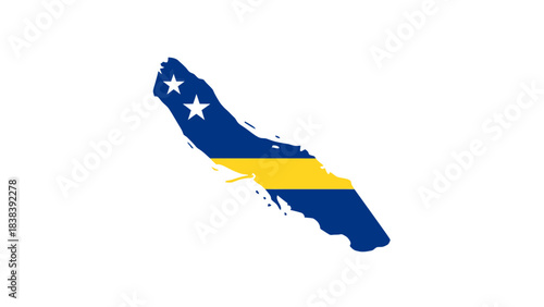 Curacao map outline with flag colors and stars representing islands on a white background
