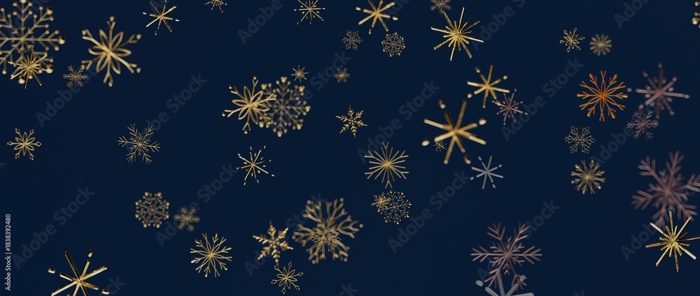 Obraz premium Abstract golden snowflakes on a dark blue background perfect for winter holiday greeting cards and Christmas c