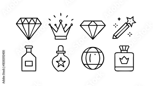 Minimalist Icons of Diamond Gold Bar and Crown Design