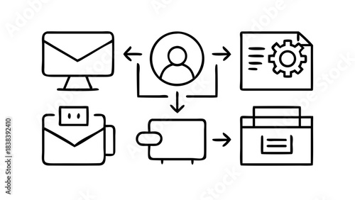 Minimalist Icons Representing Workplace Productivity and Emails
