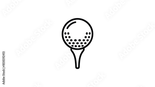 Simple outline icon of a golf ball resting on a golf tee ready for a swing