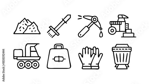 Mining Equipment Icons for construction and industrial safety