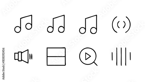Set of Thin Line Music and Audio Icons on White