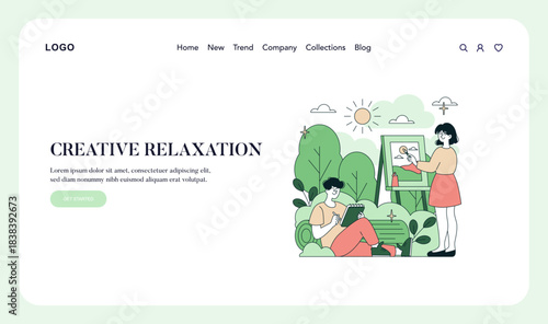 Illustrative Scene of Creative Relaxation and Painting