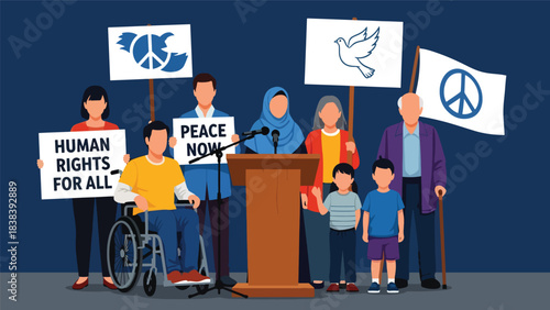 Vector art of a teacher explaining equality, respect, and justice to students in a classroom, promoting inclusive education, positive values, and social awareness in a school setting
