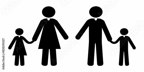 A simple black silhouette illustration of a family holding hands together