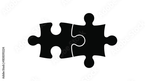 Two black puzzle pieces fitting together on a white background symbolizing connection and completion