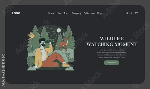 Wildlife Observation in Forest Vector Illustration