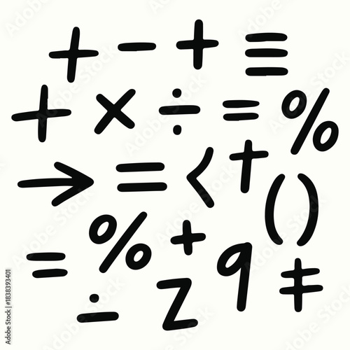 Handwritten mathematical symbols and operators on white background