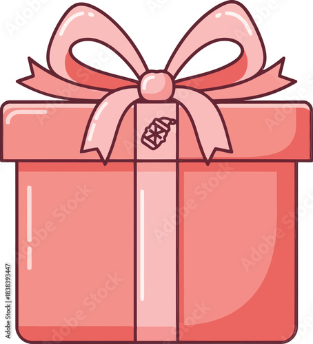 Charming pastel pink gift box illustration with an elegant ribbon and bow, symbolizing joy, celebration, and thoughtful gifting for various special occasions and holidays