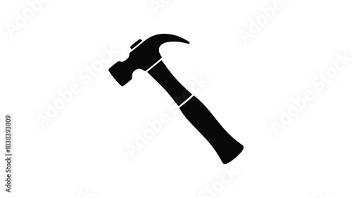 Black silhouette of a claw hammer tool on a white background