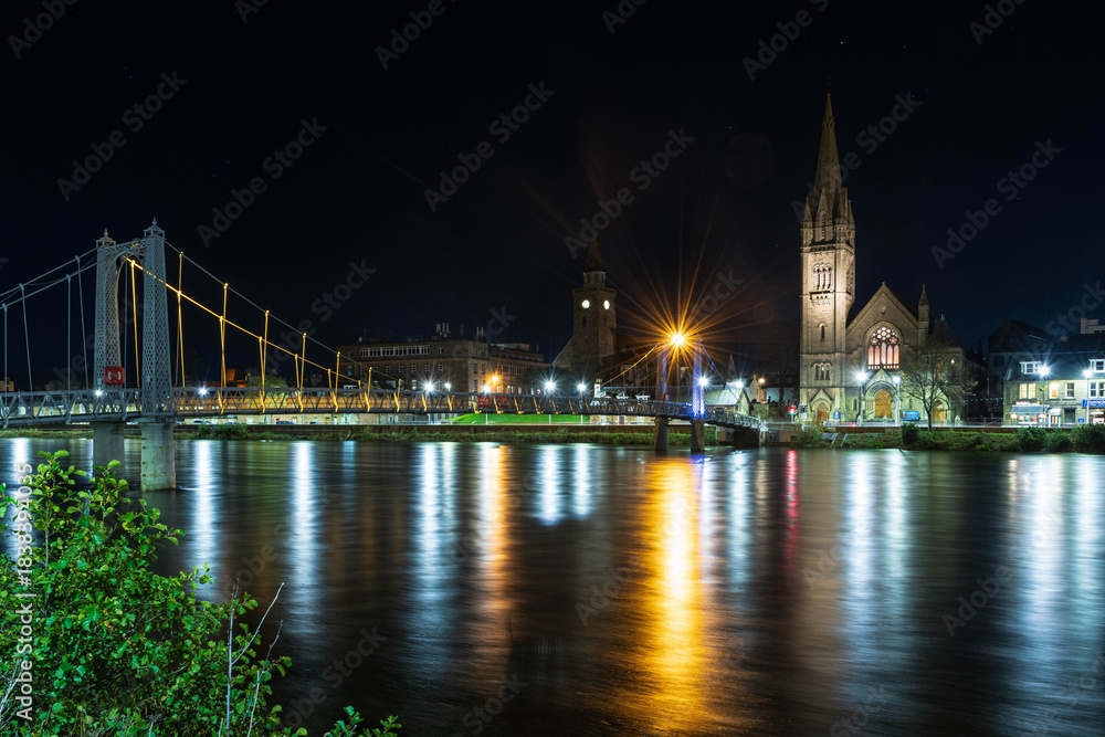 Obraz premium Night Shot, River Ness. Inverness, Scotland, UK