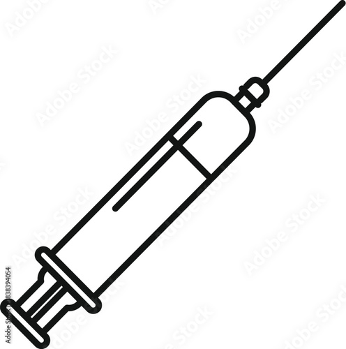 Syringe with needle outline icon illustrating vaccination and medical treatment