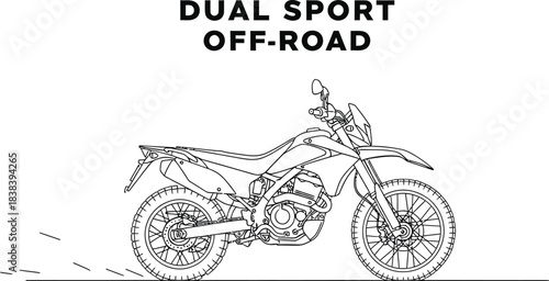 Minimalist line art of a dual sport motorcycle ready for off road adventures today