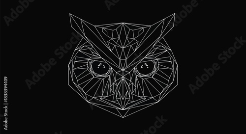 Geometric owl illustration with a minimalist design on a stark black background