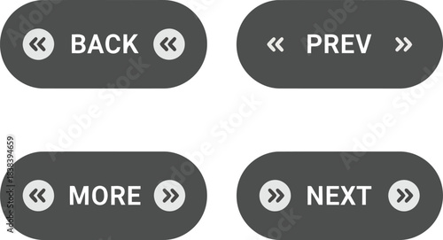 Navigation buttons prev next more back oval shape interface elements website design ux ui vector