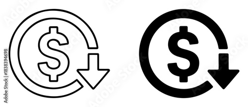 cost reduction dollar decrease icon vector