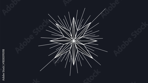 Geometric starburst design with radiating lines on a dark background texture