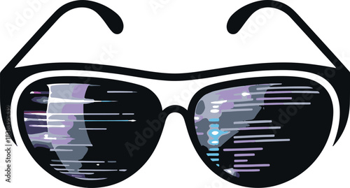 Digital code reflection in sunglasses vector icon