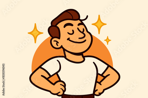 Proud boy standing confidently with a gentle smile. His calm posture reflects self-assurance. Warm highlights emphasize the uplifting emotion