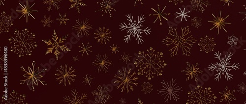Christmas background with golden and silver snowflakes on a rich burgundy background, perfect for holiday designs, decor