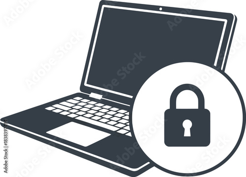 Laptop security concept illustration with a padlock icon digital data protection privacy online safety vector