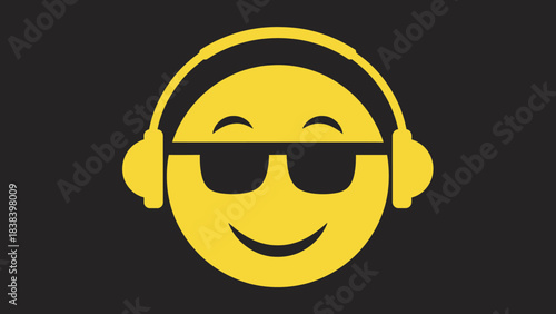 Happy smiley face with headphones listening to music on white background vector illustration