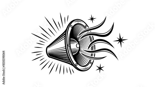 Sound Speaker Graphic: A dynamic graphic, showcasing a megaphone radiating sound waves, evoking a sense of amplified communication and announcement. 
