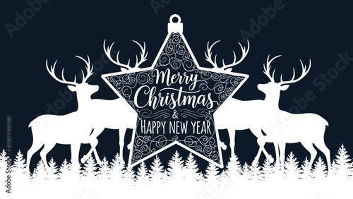 Festive Holiday Design: A captivating holiday design with festive silhouettes of deer and star and winter theme, perfect for evoking the Christmas spirit.