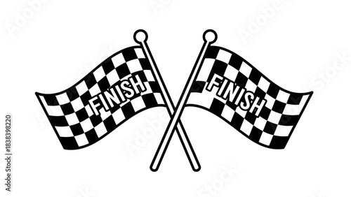 Finish Line Triumph: Depicting a racing finish line, two crossed checkered flags bearing the word 'FINISH', symbolizing the culmination of competition and victory. 
