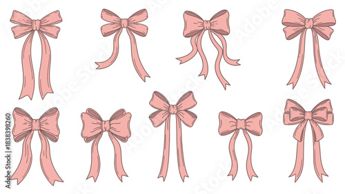 Elegant Pink Bows Collection: A curated collection of delicate pink bows, each meticulously designed with graceful curves, adding a touch of elegance and charm.