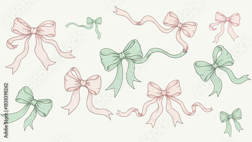 Ribbon Bow Collection: A captivating collection of intricately designed ribbon bows, showcasing an array of delicate pastel hues and elegant flowing ribbons.