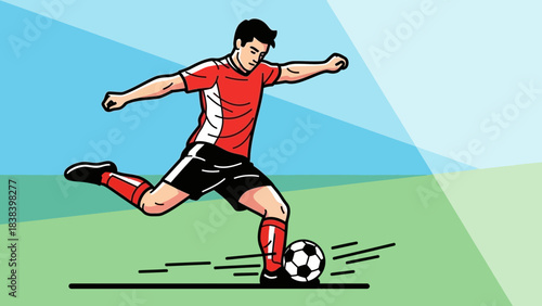 Soccer Player in Action: A dynamic illustration captures a focused soccer player in the midst of a powerful kick, emphasizing the agility, strength, and precision of the sport.