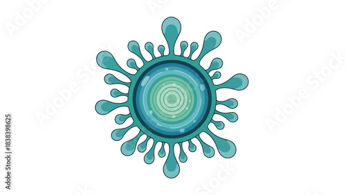 A stylized, abstract representation of a virus or germ with a central core and radiating spikes.