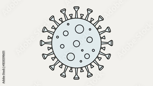 A simple, stylized illustration of a virus particle with spikes protruding from its surface.
