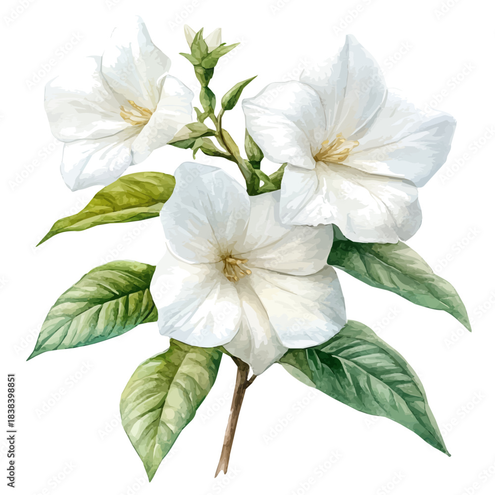 Obraz premium Stephanotis Flower, watercolor painting vector, isolated on a white background.
