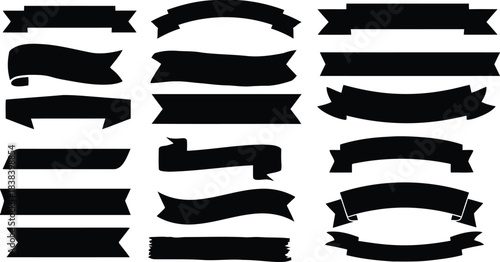 ribbon, banner, silhouette, black, graphic, design element, shape, label, tag, scroll, vintage, retro, abstract, decorative, element, collection, set, isolated, graphic design, award, announcement, he
