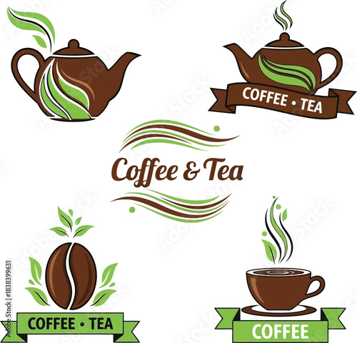 Organic coffee tea emblematic labels hot beverage drink emblem collection vector