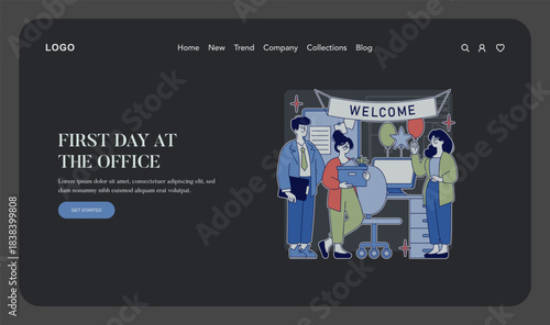 First Day at Office Celebration Vector Illustration