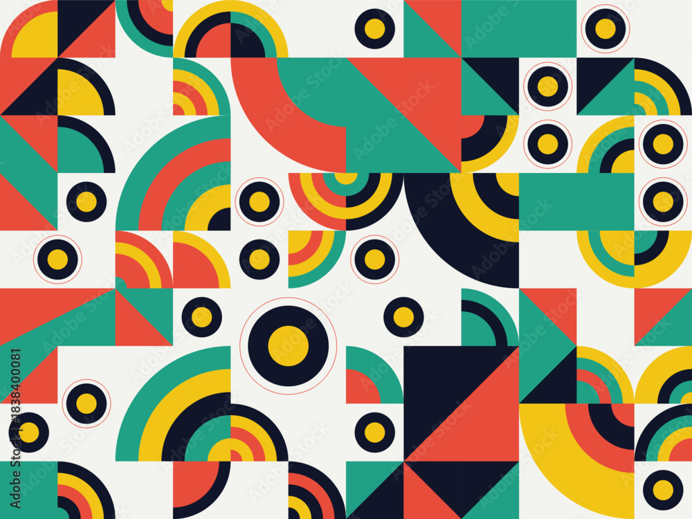 Naklejka premium Vibrant abstract geometric pattern background with retro-inspired modern art design