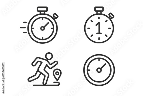 Stopwatch and timer icons featuring running and speed concepts