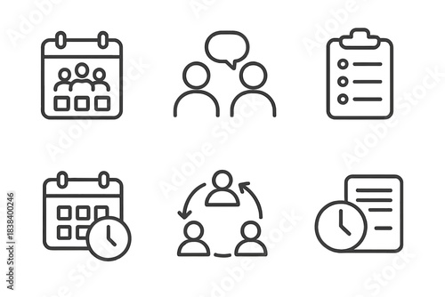 Teamwork and communication icons for scheduling and planning