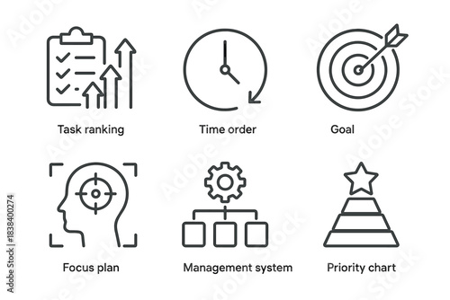 Business productivity icons for task management and goal setting